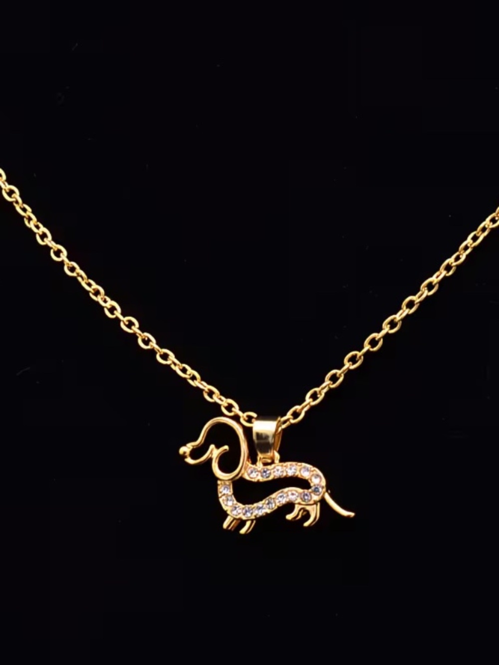 Dachshund Doxie Necklace Gold Rhinestone Dog Lover Gift Cute Pet Theme